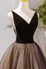 Prom Dress Boutique, Black V-neck Tulle Short Prom Dress, A-Line Black Tea Length Party Dress