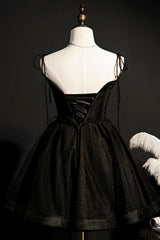 Prom Dresses Yellow, Black V-Neck Tulle Short Prom Dress, Black A-Line Homecoming Party Dress