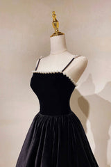 Mother Of The Bride Dress, Black Velvet Long Prom Dress with Pearls, Black Spaghetti Straps Evening Party Dress