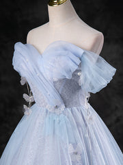 Prom Dress Trends 2025, Blue A-Line Off Shoulder Tulle Long Prom Dress, Blue Formal Dress