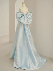 Bridesmaid Dresses White, Blue A-Line Satin Long Prom Dresses, Blue Satin Evening Dresses