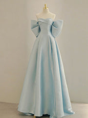 Bridesmaids Dresses Mismatched, Blue A-Line Satin Long Prom Dresses, Blue Satin Evening Dresses