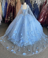 Homecoming Dress Inspo, Blue flowers  tulle ball gown , chic prom dress