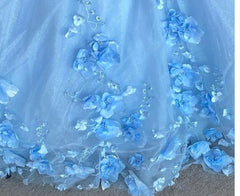 Homecoming Dresses For Girl, Blue flowers  tulle ball gown , chic prom dress