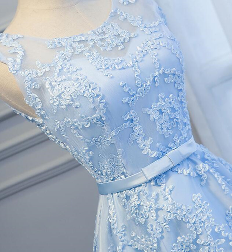 Prom Dress2024, Blue High Low Lace Prom Dresses, Blue High Low Lace Graduation Homecoming Dresses