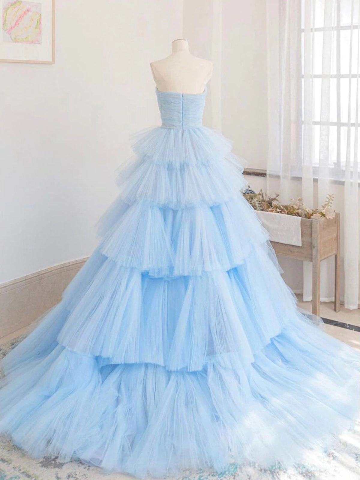 Homecoming Dress With Tulle, Blue High Low Tulle Prom Dresses, Blue Tulle High Low Formal Graduation Dresses