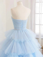 Homecoming Dresses With Tulle, Blue High Low Tulle Prom Dresses, Blue Tulle High Low Formal Graduation Dresses