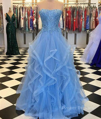 Bridesmaid Dress Uk, Blue Lace Tulle Long Prom Dresses, Blue Lace Ball Gown, Blue Lace Formal Dresses, Evening Dresses