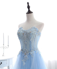 Prom Dresses With Shorts, Blue Long Prom Dresses, Aline Sweetheart Neck Blue Formal Graduation Dresses