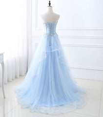 Prom Dresses For Adults, Blue Long Prom Dresses, Aline Sweetheart Neck Blue Formal Graduation Dresses