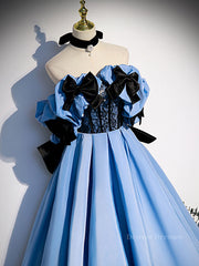 Prom Dress Pieces, Blue satin lace long prom dress blue satin evening dress