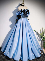 Prom Dresses Piece, Blue satin lace long prom dress blue satin evening dress