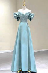 Classy Prom Dress, Blue Satin Long A-Line Prom Dress, Unique Spaghetti Straps Evening Dress