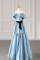 Evening Dresses For Sale, Blue Satin Long Formal Dress, Simple A-Line Strapless Prom Dress