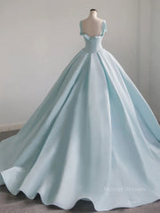 Bridesmaid Dress Beach Wedding, Blue Satin Long Prom Dress, Blue Satin Formal Dresses