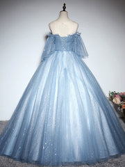 Prom Dresses Mermaid, Blue Sweetheart Neck Tulle Lace Long Prom Dress, Blue Evening Dress