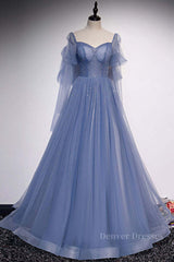 Yellow Dress, Blue sweetheart tulle sequin long prom dress blue formal dress