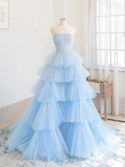 Homecomeing Dresses Black, Blue Tulle High Low Prom Dresses, Blue Tulle High Low Formal Graduation Dresses