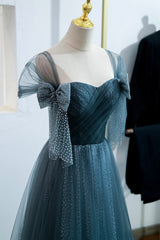 Prom Dresses Patterns, Blue Tulle Long A-Line Prom Dress, Simple Sweetheart Neckline Evening Party Dress