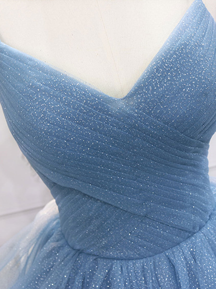 Evening Dresses For Over 52S, Blue Tulle Long Prom Dresses, Blue Tulle Formal Dresses Sweet 16 Dress