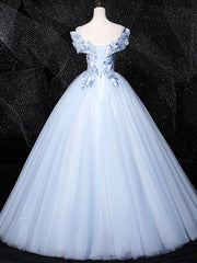 Formal Dresses For Wedding, Blue V Neck Tulle Lace Long Formal Prom Dresses. Blue Sweet 16 Dresses