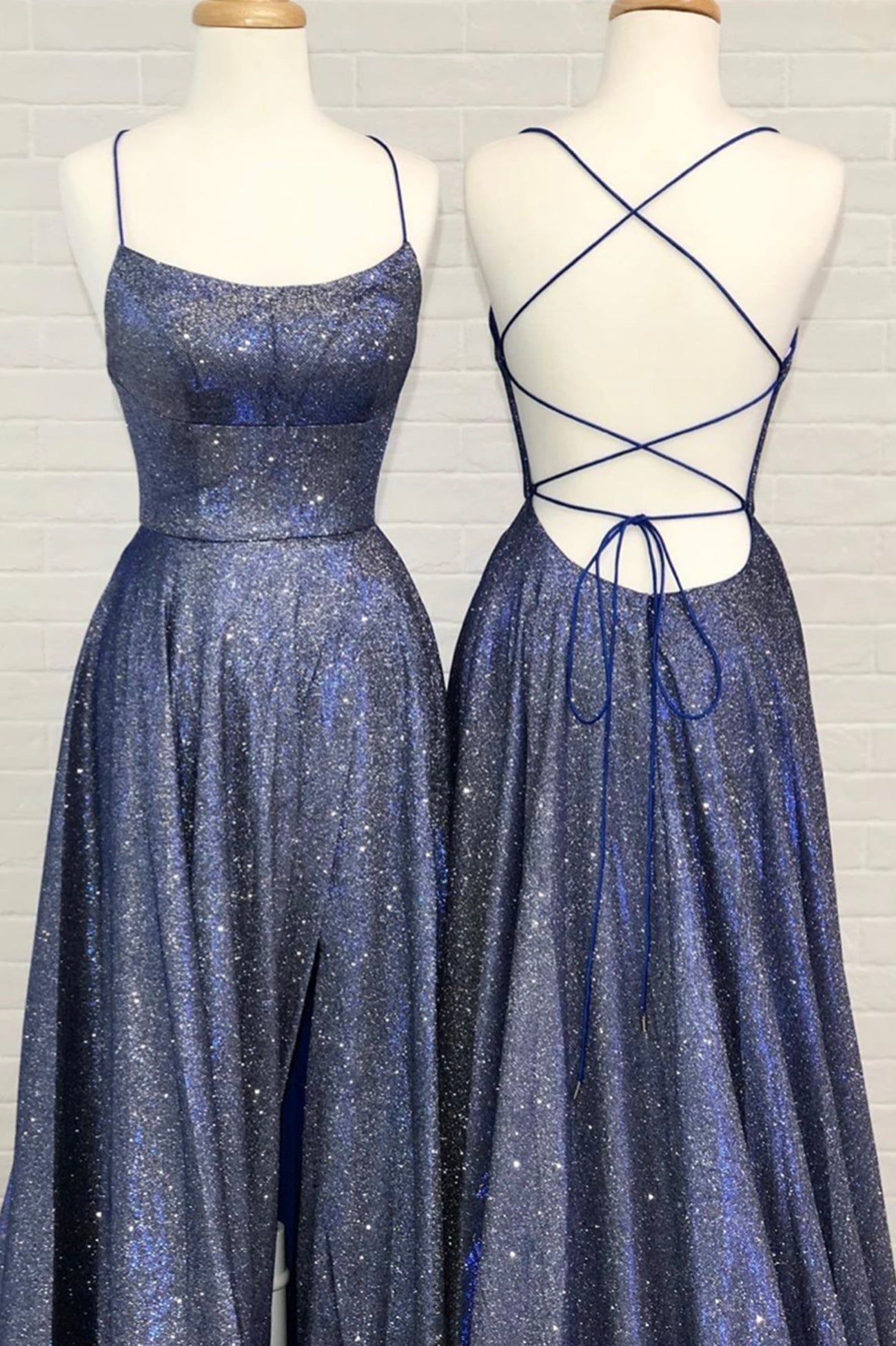 Bridesmaid Dress Vintage, Blue A-Line Backless Long Prom Dresses, Blue Evening Dresses