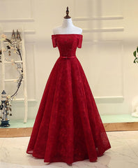 Prom Dresses2033, Burgundy a Line Lace Long Prom Dress, Burgundy Evening Dress