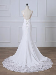 Wedding Dress For Short Brides, Precious Spaghetti Strap Lace Mermaid Wedding Dress