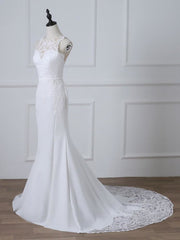 Wedding Dresses For Shorter Brides, Precious Spaghetti Strap Lace Mermaid Wedding Dress