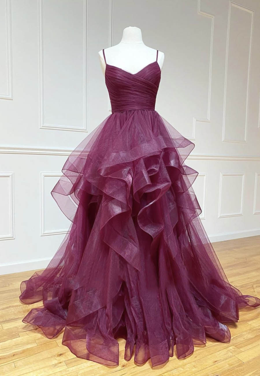 Bridesmaids Dresses Under 112, Purple Tulle Long Prom Dresses, A-Line Formal Evening Dresses