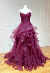 Bridesmaids Dresses Under 112, Purple Tulle Long Prom Dresses, A-Line Formal Evening Dresses