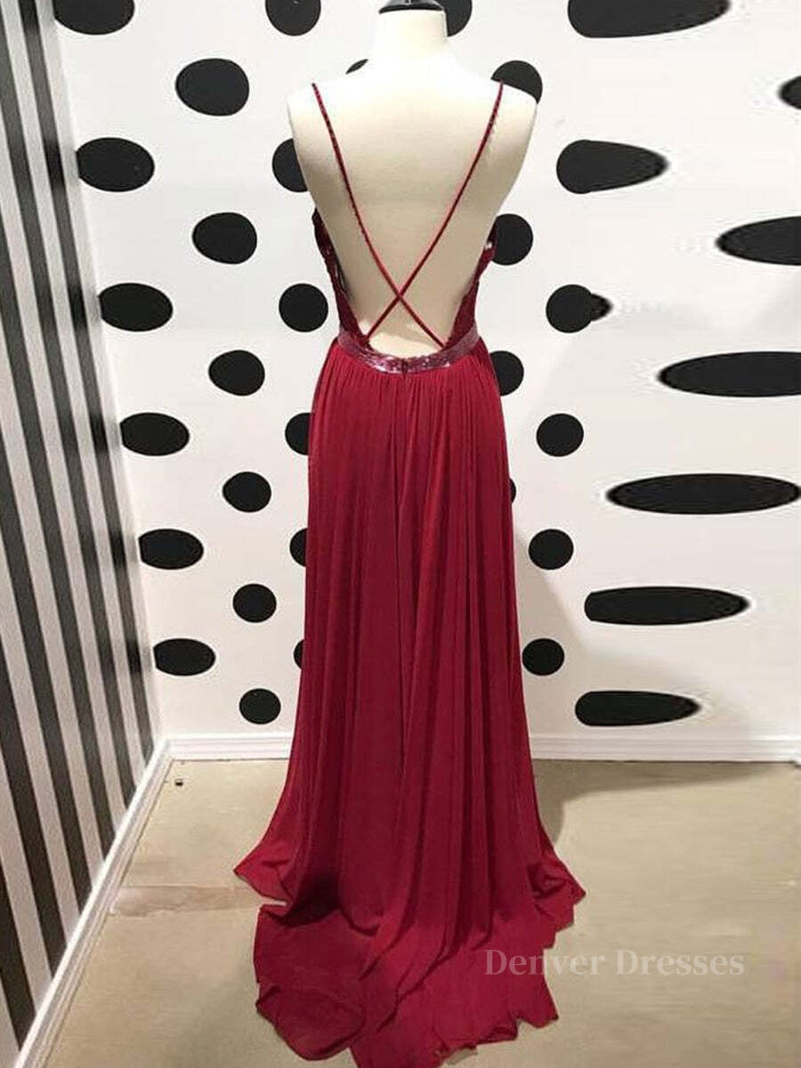 Bridesmaid Dress Black, Burgundy A Line V Neck Backless Lace Tulle Long Prom Dresses, Burgundy Lace Formal Dresses, Burgundy Evening Dresses