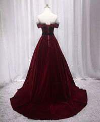 Bridesmaid Dress Fall, Burgundy Long Off Shoulder Prom Dress Long Evening Dress