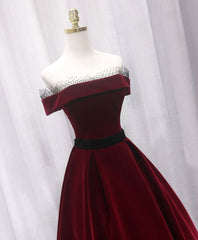 Bridesmaids Dress Fall, Burgundy Long Off Shoulder Prom Dress Long Evening Dress