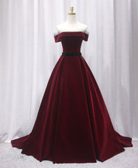 Bridesmaide Dresses Fall, Burgundy Long Off Shoulder Prom Dress Long Evening Dress