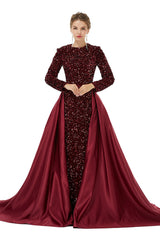 Bridesmaid Dresses Long, Long sleeve Sequin Prom Dresses with Detachable Skirt