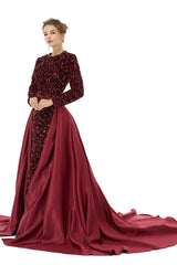 Bridesmaids Dresses Formal, Long sleeve Sequin Prom Dresses with Detachable Skirt