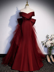 Party Dress Brands, Burgundy Mermaid Long Prom Dress, Burgundy Formal Evening Dresses