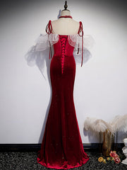 Bridesmaid Dress Dusty Rose, Burgundy Mermaid Long Prom Dress, Velvet Long Formal Dresses