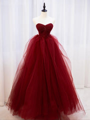 Party Dresses With Boots, Burgundy Off Shoulder Tulle Lace Long Prom Dresses, Burgundy Formal Graduation Dresses