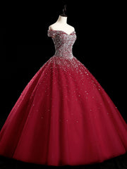 Light Blue Dress, Burgundy Off Shoulder Tulle Sequin Long Prom Dress, Burgundy Sweet 16 Dress