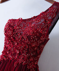 Party Dresses Size 19, Burgundy One Shoulder Long Prom Dress, Lace Evening Dress