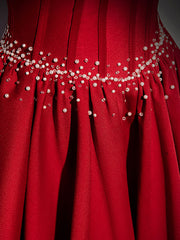 Prom 2026, Burgundy Satin Beads Long Prom Dresses, Burgundy Long Formal Dresses