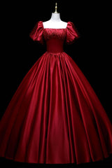 Party Dresses Website, Burgundy Satin Long A-Line Prom Dress,  Burgundy Formal Evening Dress
