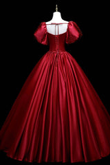 Party Dresses 2021, Burgundy Satin Long A-Line Prom Dress,  Burgundy Formal Evening Dress