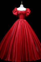 Party Dress Website, Burgundy Satin Long A-Line Prom Dress,  Burgundy Formal Evening Dress