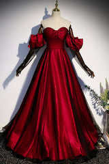 Prom Dresses 2022 Red, Burgundy Satin Tulle Long Prom Dress, Off the Shoulder Formal Evening Dress