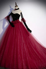 Prom Dresses Tight, Burgundy Strapless Tulle Long Prom Dress, A-Line Evening Party Dress