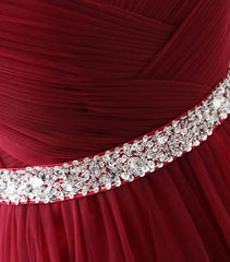 Prom Dresses Laces, Burgundy Sweet Neck Tulle Long Prom Gown, Burgundy Evening Dress