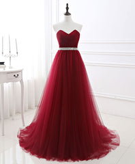 Prom Dresses Ball Gowns, Burgundy Sweet Neck Tulle Long Prom Gown, Burgundy Evening Dress